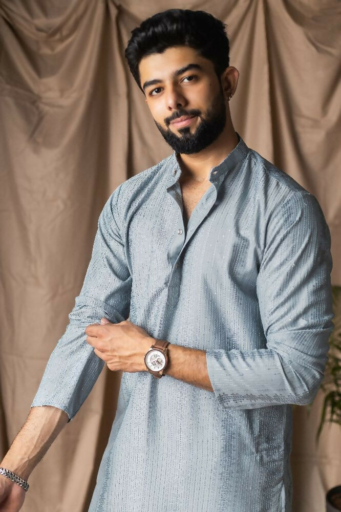 Light Blue Rayon Thread Embroidery Work Kurta Set - Mahotsav | Grocsy