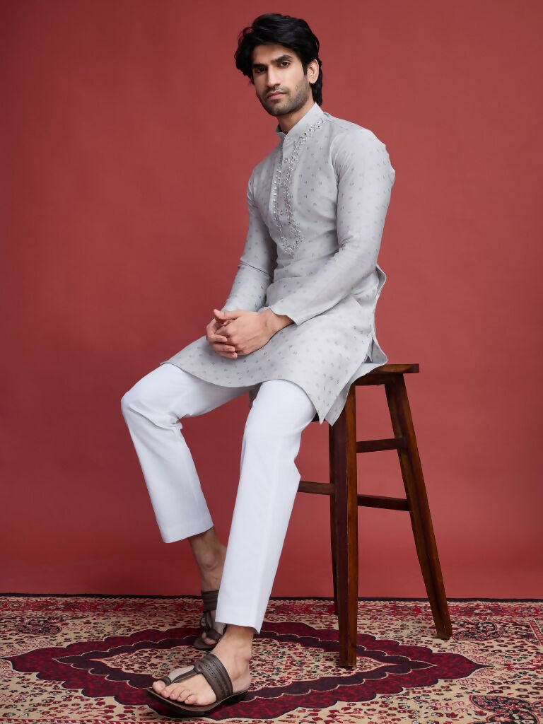 Vastranavya Exclusive Festival Wear Viscose Mirror Work on Self Weaving Kurta Only | Grocsy