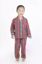 Breathables Kids Cotton Night Suit – Red Stripes Shirt & Pyjama Co-Ord Set For Boys & Girls | Grocsy