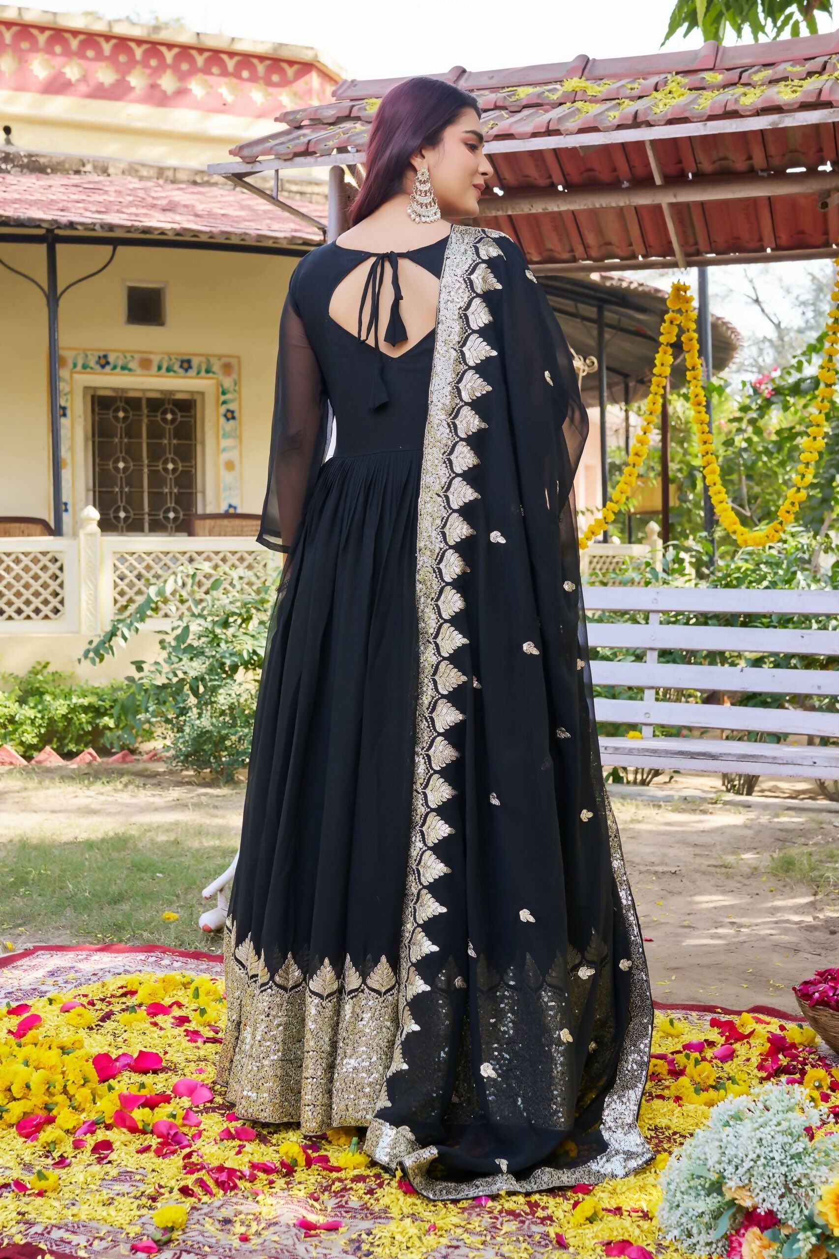 Teeya Creation Womens New Stylish Heavy Sequence Embroidery Work Black Gown Set | Grocsy