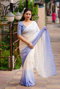 Lavender Poly Chiffon Striped Saree with Unstitched Blouse - Hiral Fashion | Grocsy