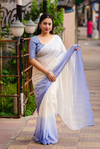 Lavender Poly Chiffon Striped Saree with Unstitched Blouse - A2M | Grocsy
