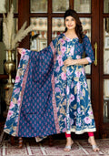 Miravan Women's Flower Printed Blue Anarkali Kurta And Dupatta | Grocsy