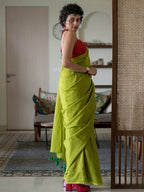 Suta Lime Green Solid Cotton Blend Saree | Grocsy