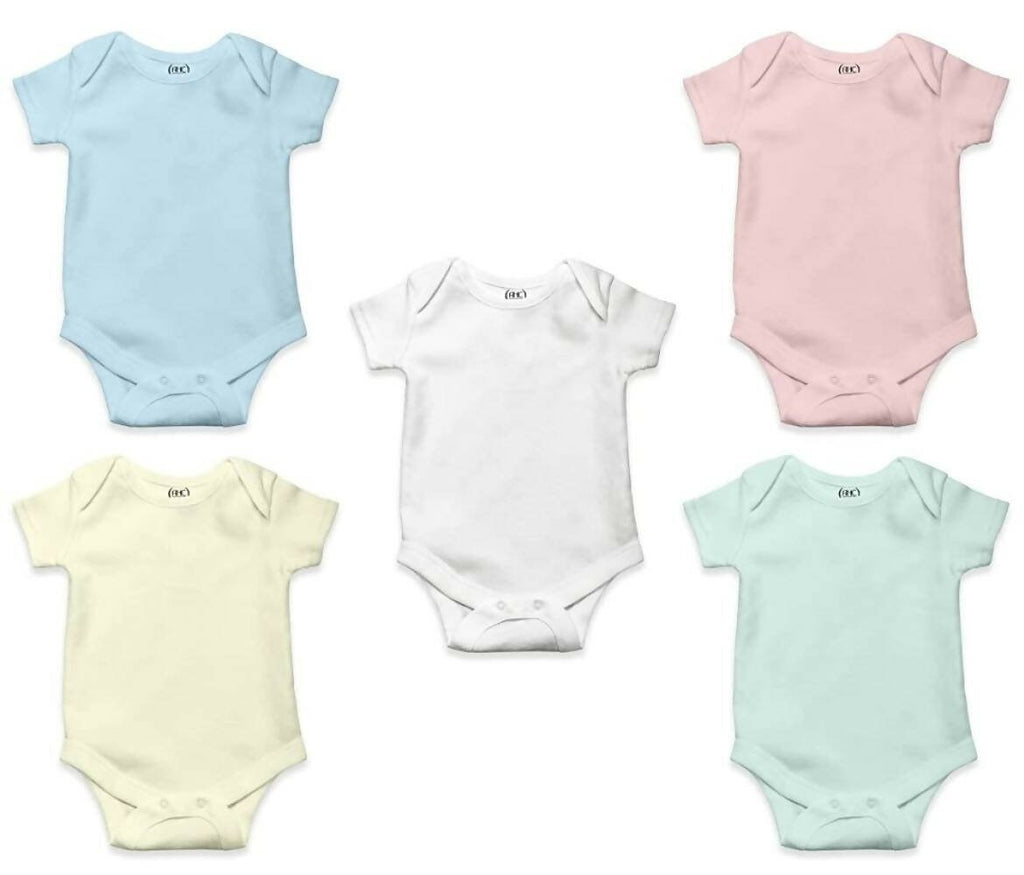 AHC Soft Cotton Short-Sleeve Bodysuits Solid Onesies New Born Infant Dress - Grey/Blue/Green/Pink/Yellow | Grocsy