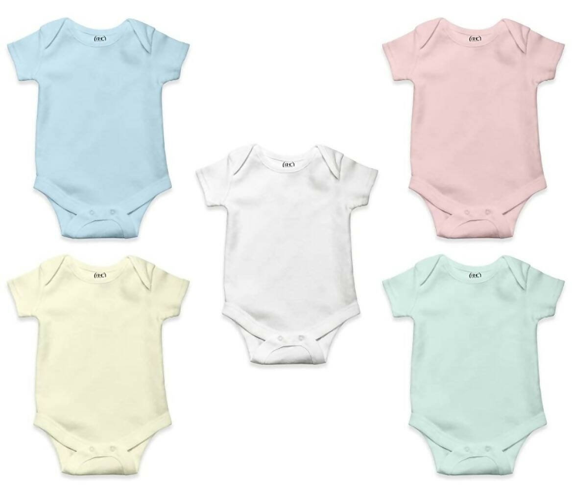AHC Soft Cotton Short-Sleeve Bodysuits Solid Onesies New Born Infant Dress - Grey/Blue/Green/Pink/Yellow | Grocsy