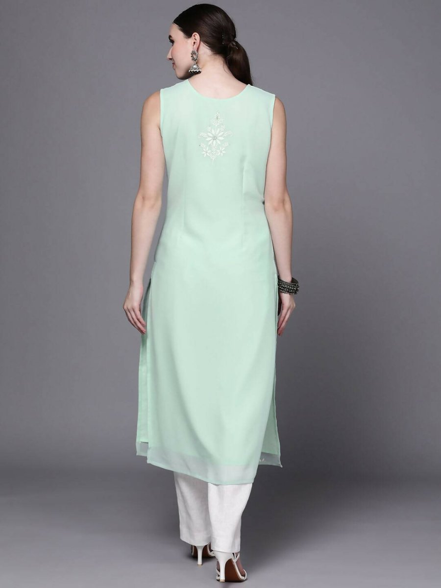 Ahalyaa Women Sea Green Floral Printed Georgette Kurta | Grocsy