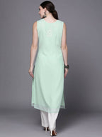 Ahalyaa Women Sea Green Floral Printed Georgette Kurta | Grocsy