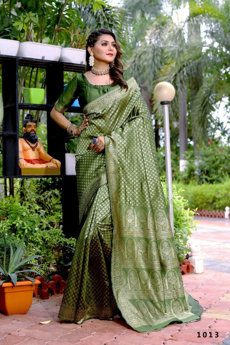 Partywear Designer Mendi Banarasi Silk Fancy Saree - Starwalk | Grocsy