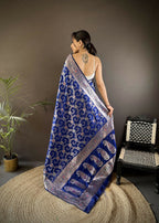 Joban Fashion Royal Blue Meenakari Banarasi Silk Sarees | Grocsy