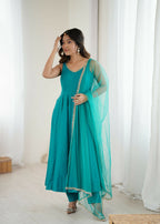 The52 Women's Beautiful Roman Silk Chanderi Fabric Flared Anarkali Pant and Dupatta Set | Grocsy