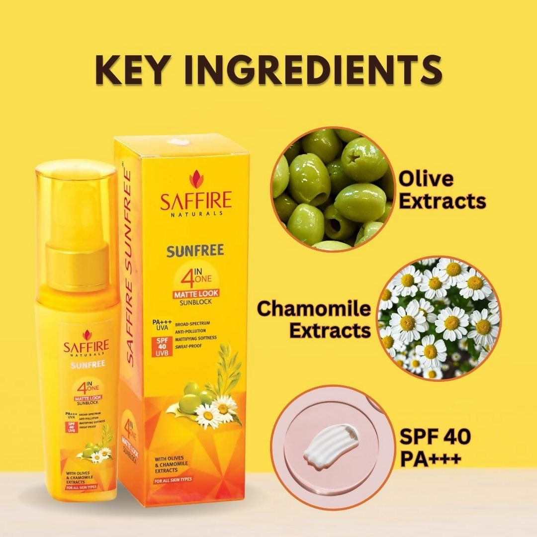 Saffire Naturals 4-In-One SunFree Matte Look SunBlock SPF 40 | Grocsy