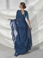 Teal Organza Solid Saree With Unstitched Blouse Piece - Shanaya | Grocsy
