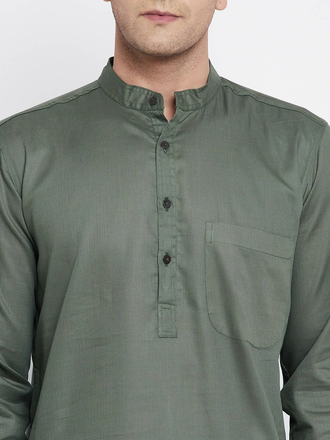 Even Apparels Green Color Linen Men's Kurta With Band Collar | Grocsy