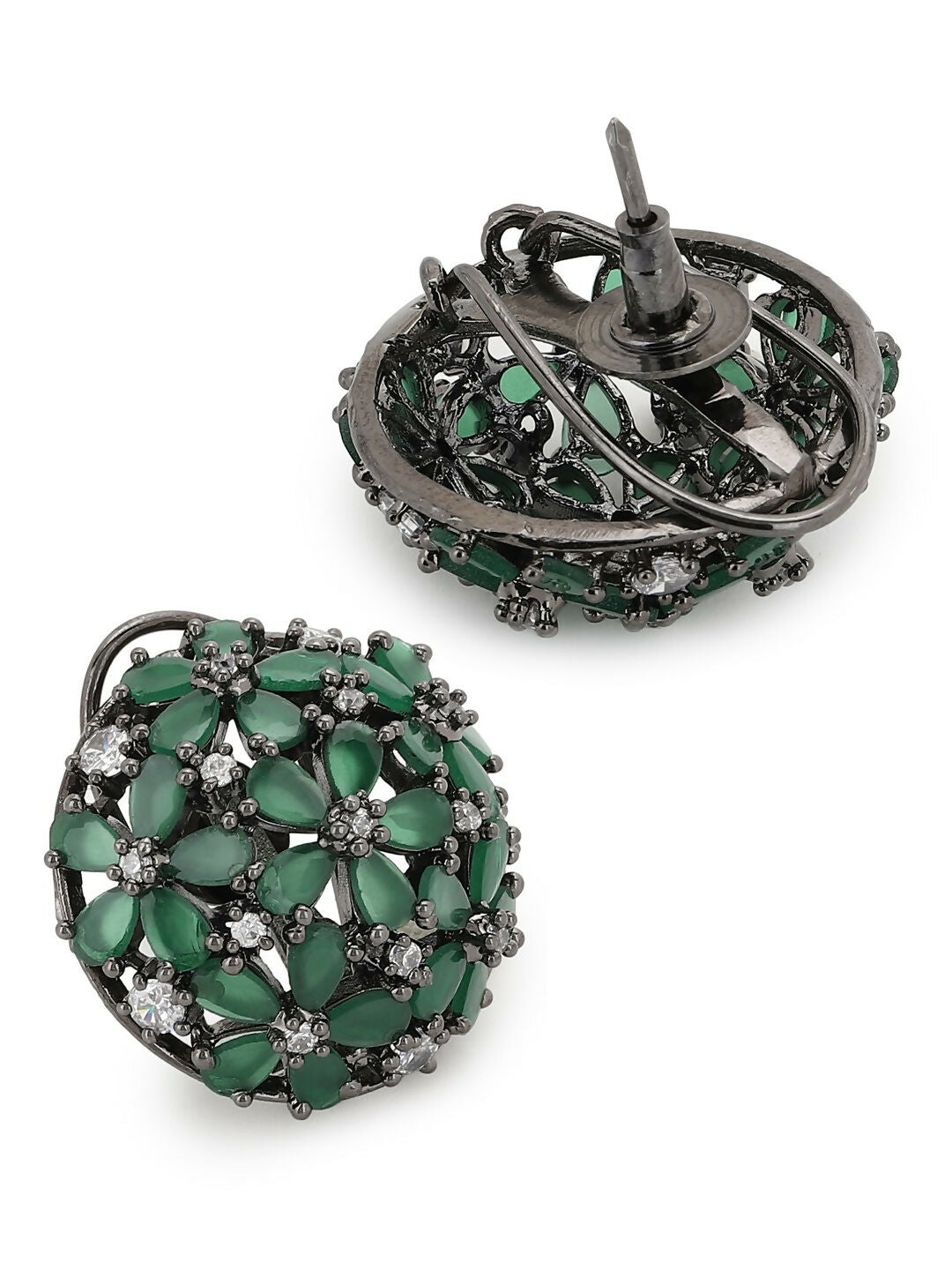 Diamond & Green Stone Earrings- Ruby Raang | Grocsy