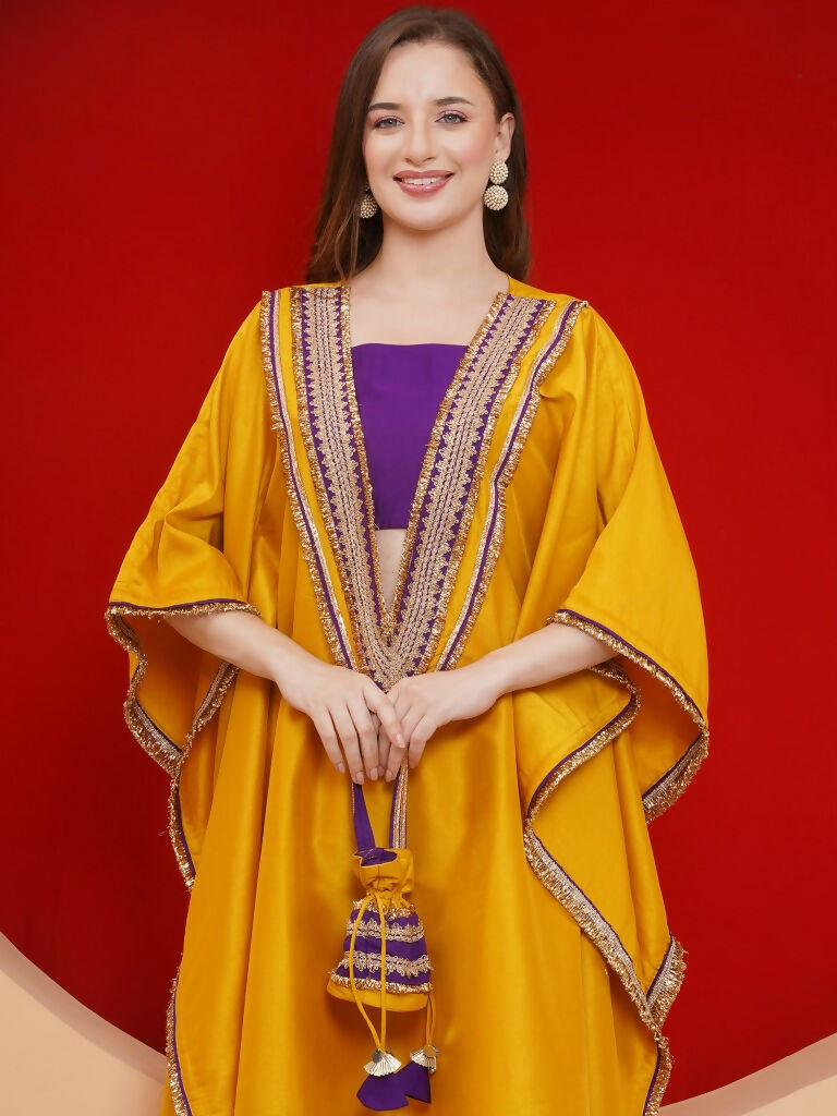 Joban Fashion Yelow Kaftaan Set with ineer and Potli | Grocsy