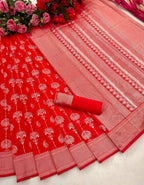 DEIANA'S Beautiful Designer Golden zari Soft Lichi Silk Saree - Red | Grocsy