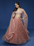House of Panchhi Peach Net Sequinse Embroidered Lehenga & Blouse with Dupatta | Grocsy
