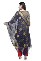 A R Silk Women's Vanarsi Silk Zari Border Embroidery Navy Blue Fancy Dupatta | Grocsy