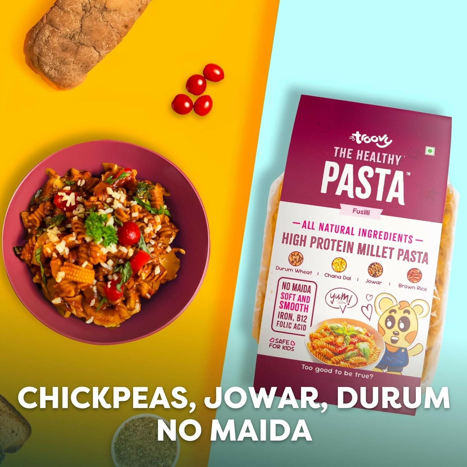 Troovy High Protein Millet Fusilli Pasta Protein & Iron rich | Grocsy