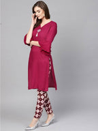 Yufta Women Burgundy Solid Bell Sleeves Straight Kurta with Tassel Detail | Grocsy
