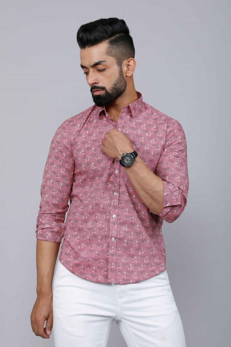 Miravan Men's Pink Spread Collar Floral Print Casual Shirt | Grocsy