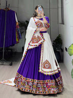 Yash Enterprise Purple White Rayon Cotton Embroidery Semi Stitched Navratri Top Chaniya Choli | Grocsy