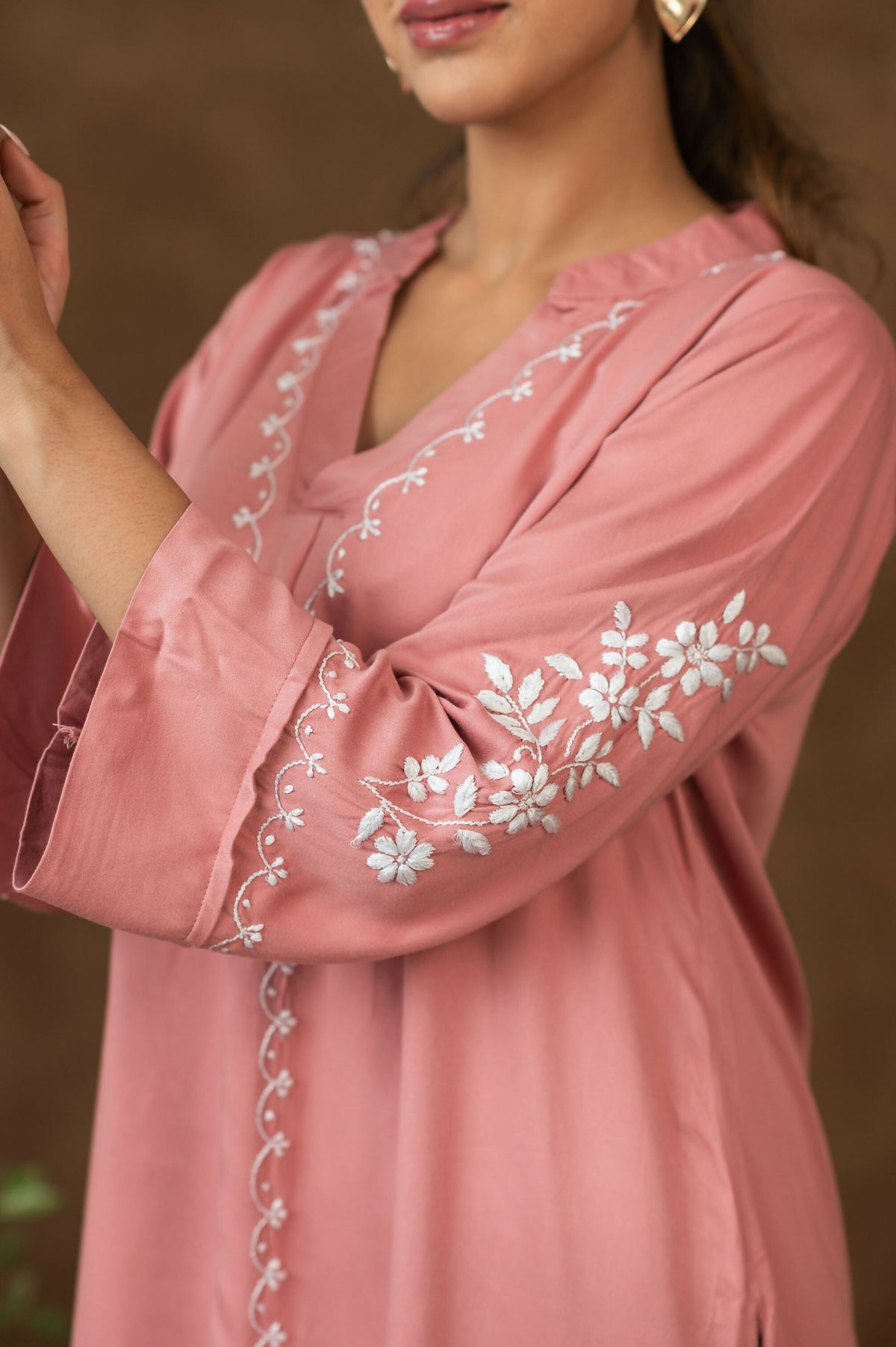 Gharana India Jashn Premium Women's Chikankari Embroidered Twilight Silk Co-ord Set - Onion Pink | Grocsy