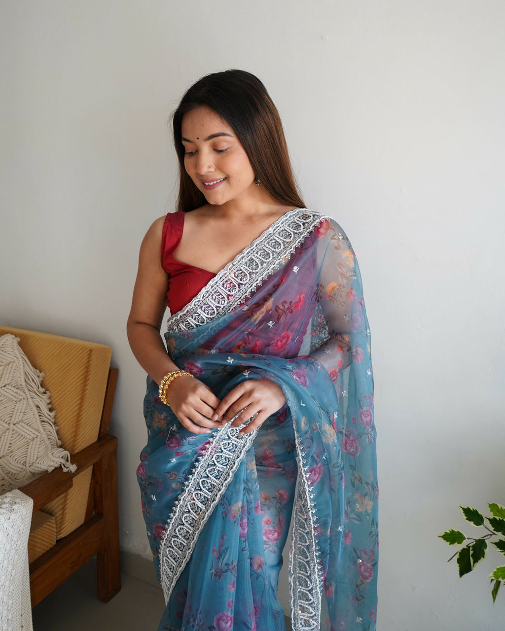 Vamsee Rashmika 2.0 Pink Georgette Silk Saree | Grocsy
