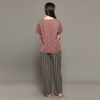 Breathables Women Cotton Printed Loungewear Kurta And Pants Co-Ord Set Red & Navy I Nightwear | Grocsy