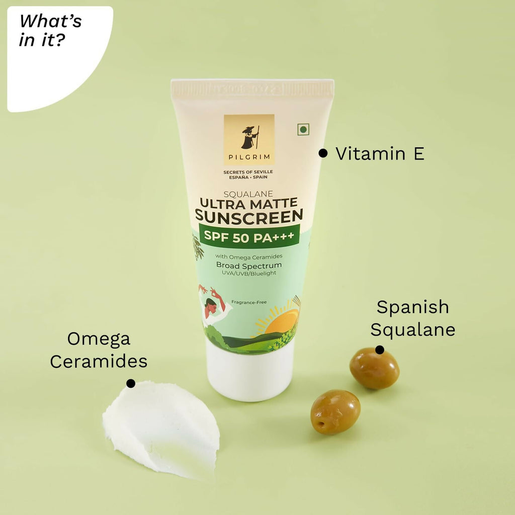 Pilgrim Ultra Matte Sunscreen Spf 50 Pa+++ For Women & Men With Omega Ceramides & Vitamin E | Grocsy