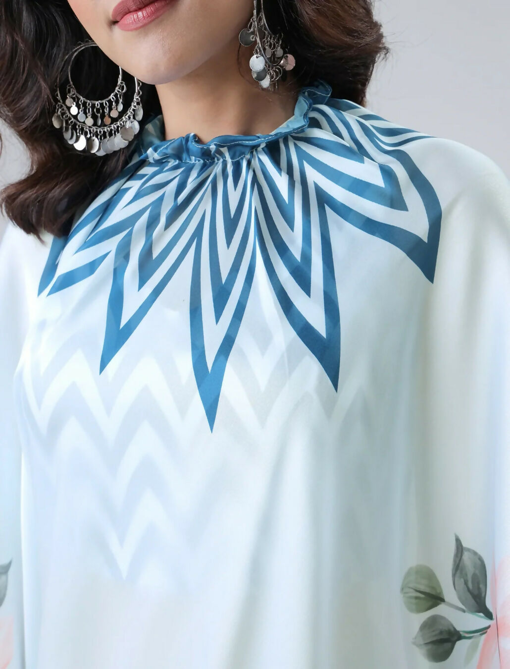 Vastranavya Icy Blue Freehand with Navy Starburst & Floral Print Ready to Wear Saree | Grocsy