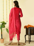 Myshka Women's Pink Velvet Kurta & Trousers With Dupatta Party Sets | Grocsy