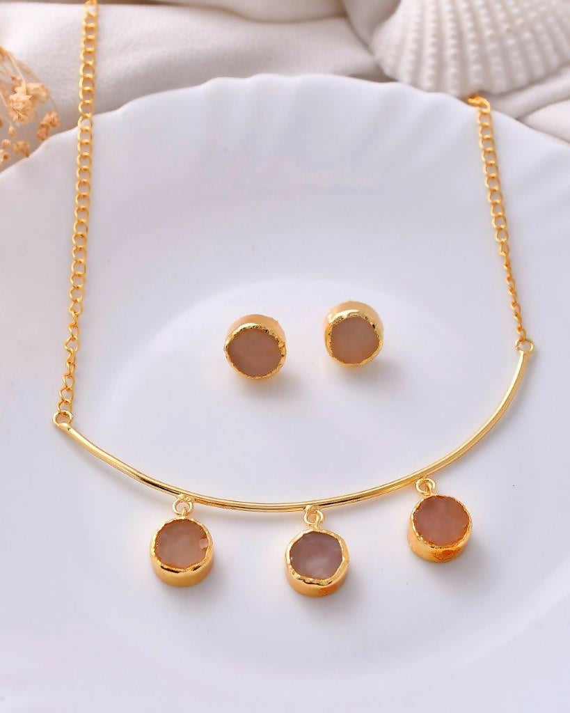 VOJ One Gram Gold-Polished Stone Studded Necklace and Earrings Set | Grocsy