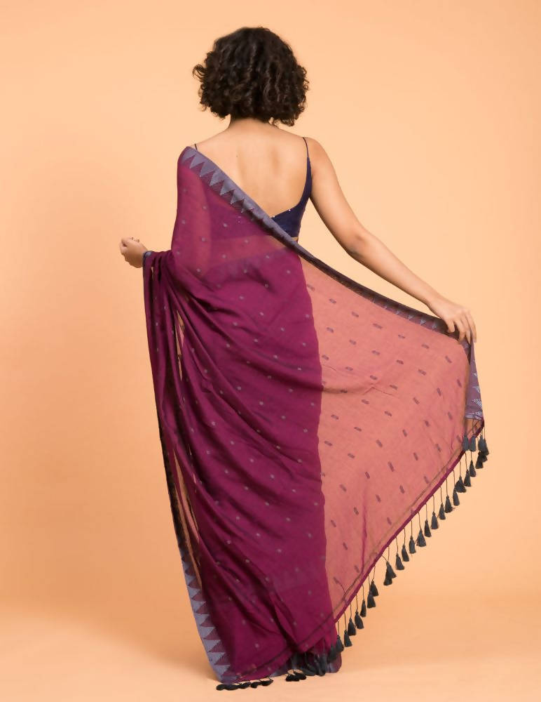 Suta Purple Grey Woven Design Saree With Tasseled Pallu | Grocsy