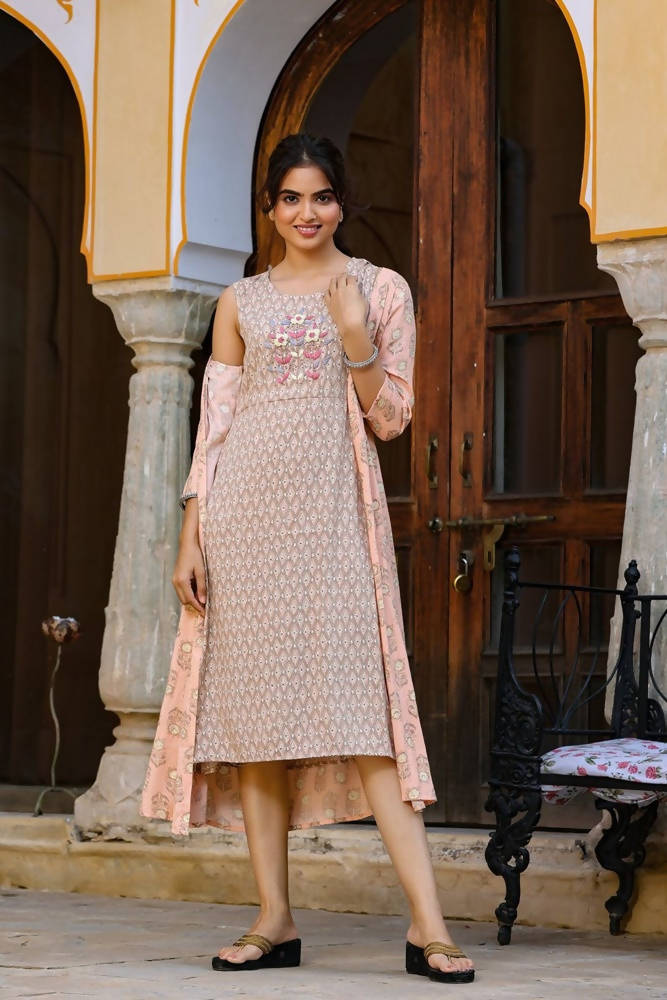 Yufta Orange Printed & Embroidered Dress | Grocsy