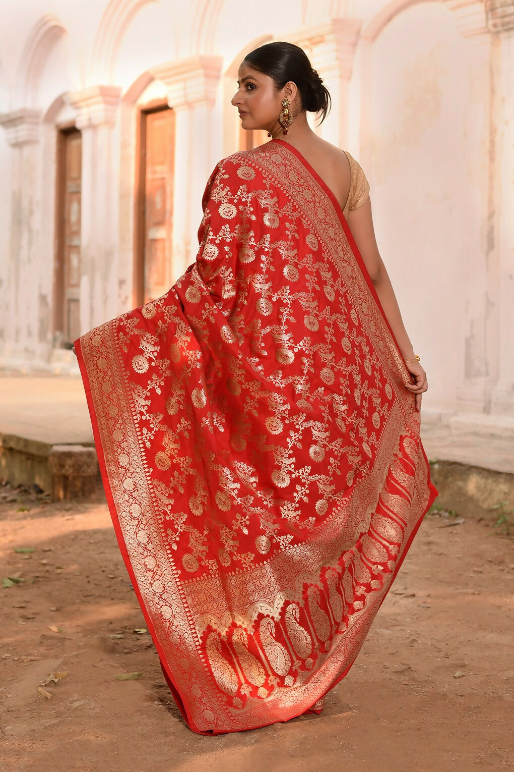 Joban Fashion Red Banarasi Soft Pure Handloom Banarasi Silk Saree | Grocsy