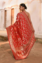 Joban Fashion Red Banarasi Soft Pure Handloom Banarasi Silk Saree | Grocsy