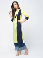 Aniyah Cotton Color Block Yellow Straight Kurta With Tassels (AN-103K) | Grocsy