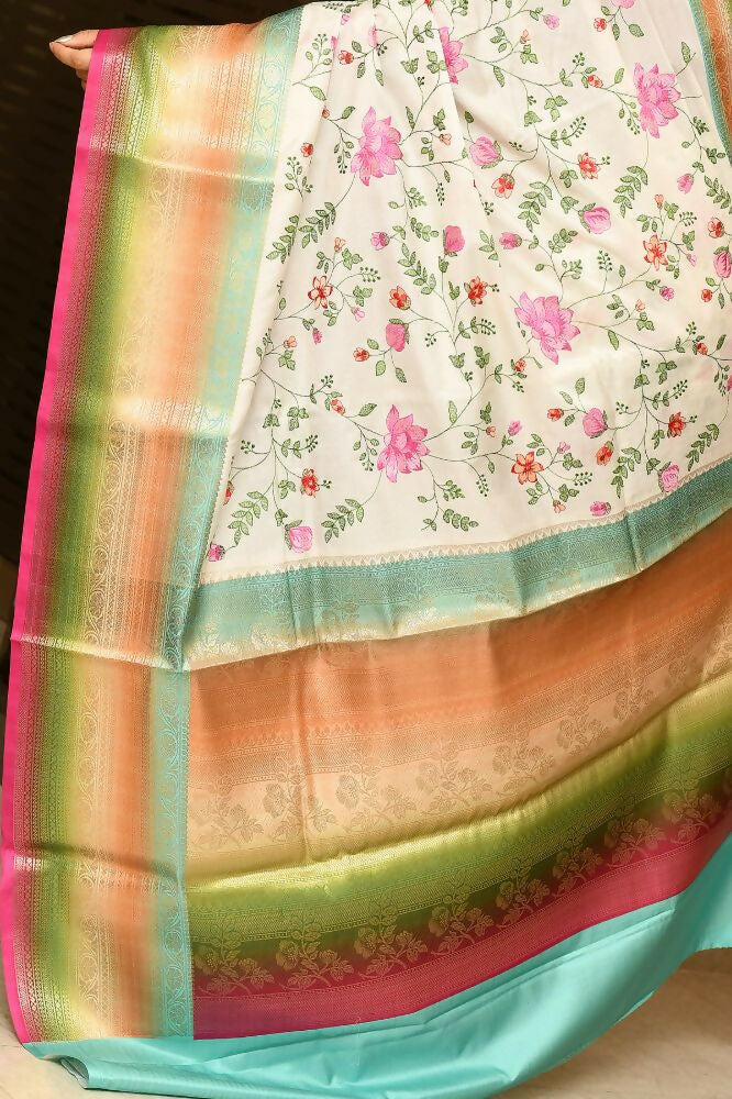 Joban Fashion Multicolor Saree Tissue Rainbow Digital Print With Embroidery | Grocsy