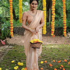 DEIANA'S Beautiful Designer Golden zari Soft Lichi Silk Saree - White | Grocsy