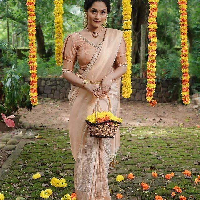 DEIANA'S Beautiful Designer Golden zari Soft Lichi Silk Saree - White | Grocsy