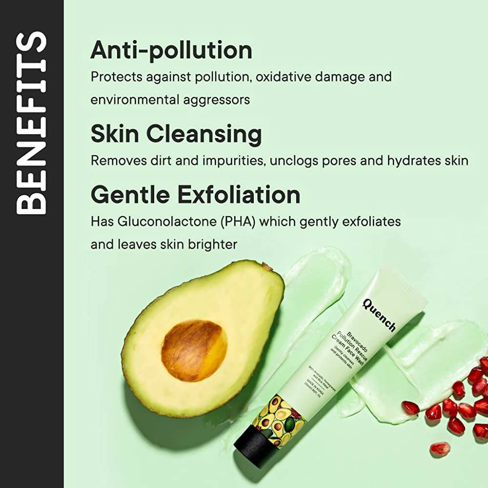 Quench Botanics Bravocado Pollution Rescue Cream Face Wash With Avocado, Rice Water & Pomegranate, Korean Beauty | Grocsy