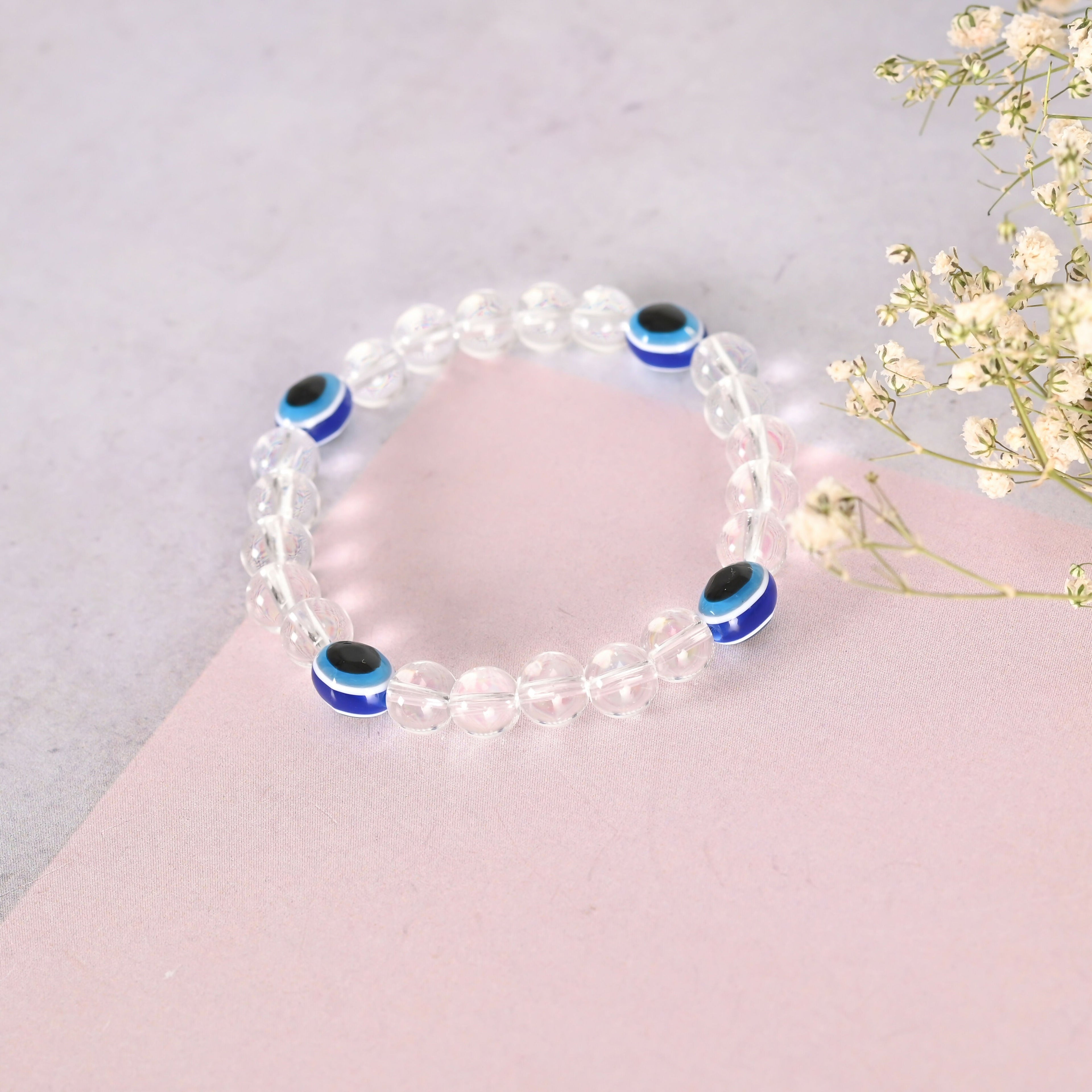 NVR Men & Women Evil Eyetransparent Beaded Elasticated Bracelet | Grocsy