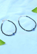 Mominos Fashion Kamal Johar Nazariya Silver With Black Crystals Anklets | Grocsy
