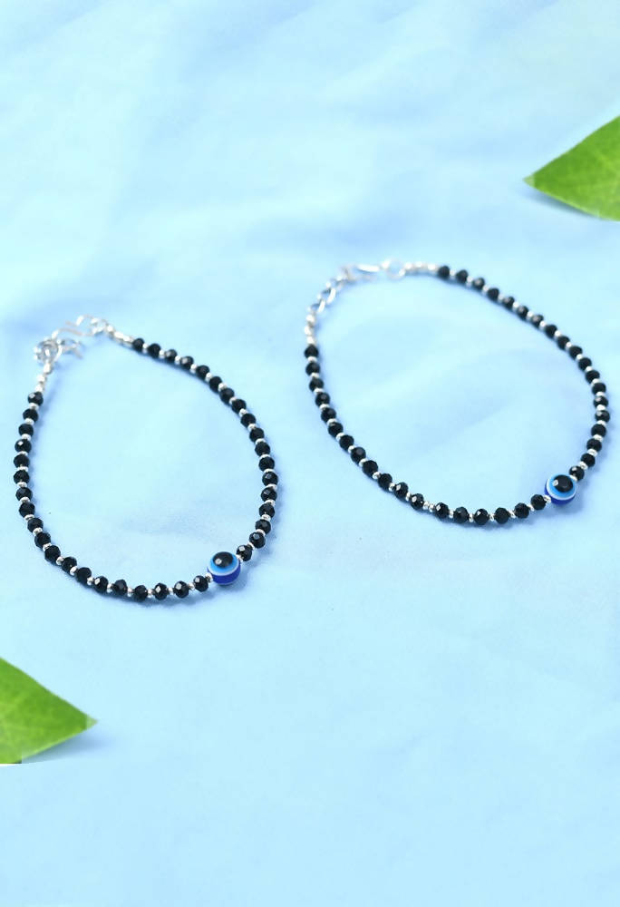Mominos Fashion Kamal Johar Nazariya Silver With Black Crystals Anklets | Grocsy