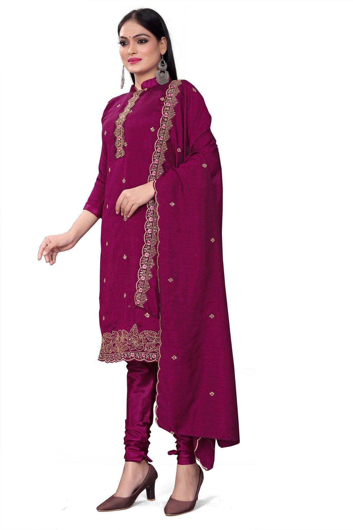 Purple Silk Embroidered with Sequins work Unstitched Dress Material - Tanvi | Grocsy
