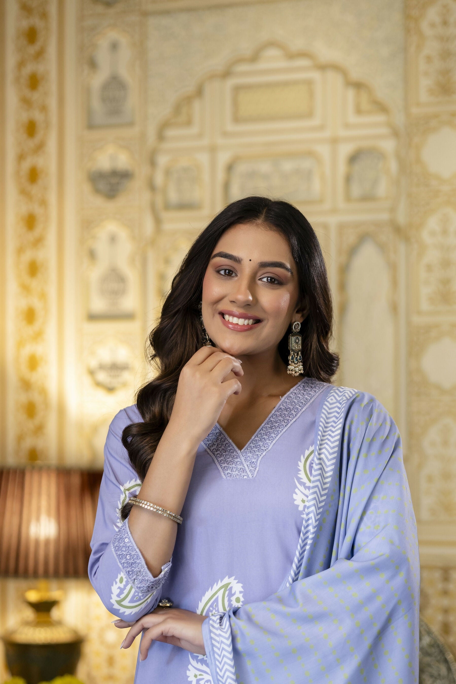 The52 Women's Beautiful Rayon Fabric Printed Work Straight Kurta Pant and Dupatta Set | Grocsy