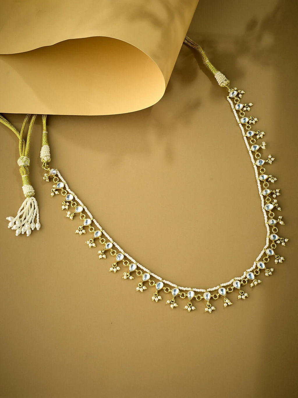 Nuyug 22K Gold-Plated Pearl Drops Matha Patti cum Necklace | Grocsy