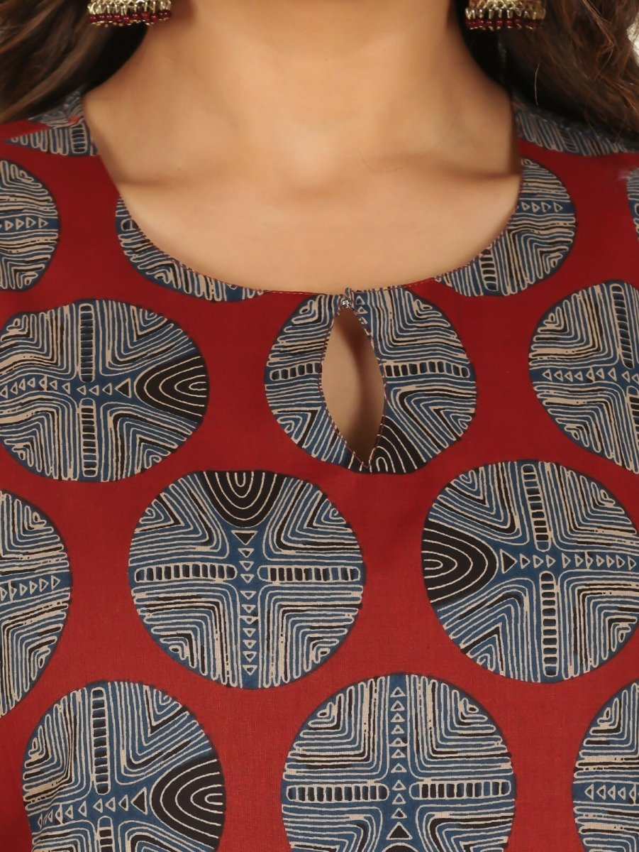 Aramya Red Soft Cotton Abstract Print Straight Kurta Palazzo Set for Women | Grocsy